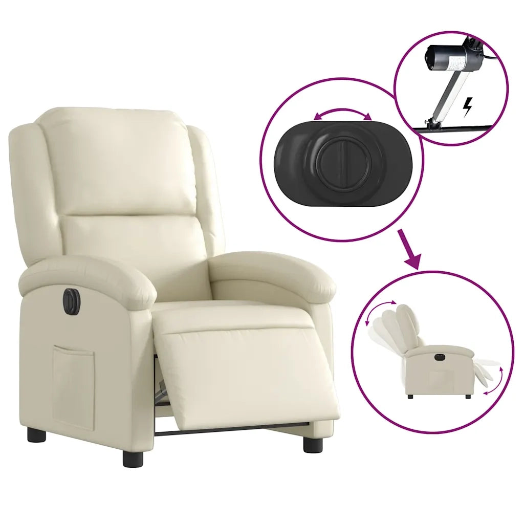 Poltrona | Sedia Relax Reclinabile Elettrica Crema in Similpelle