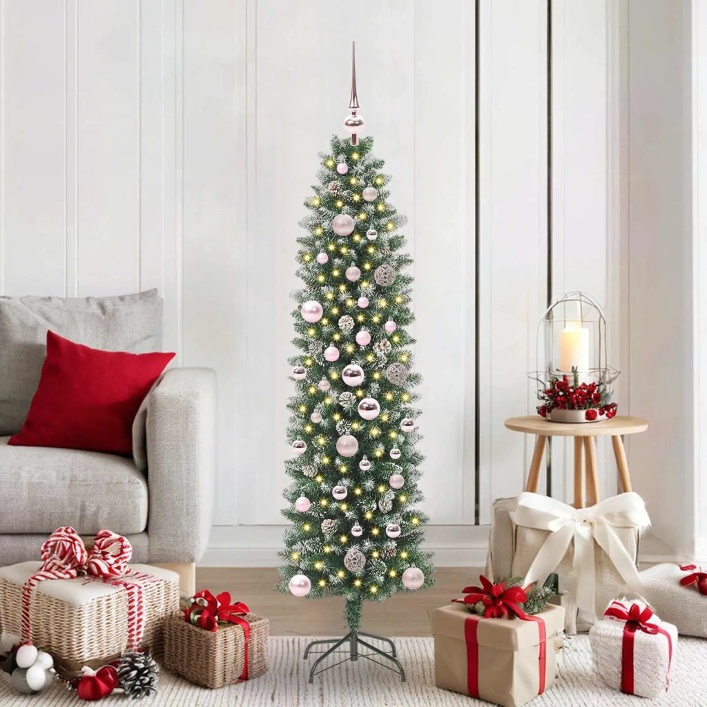 Albero di Natale Artificiale Sottile Verde e Bianco 150 cm 3395283