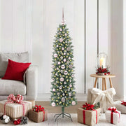 Albero di Natale Artificiale Sottile Verde e Bianco 150 cm 3395283