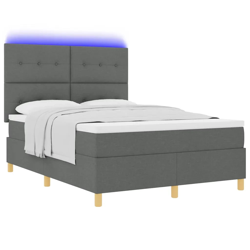 Letto a Sorgente LED Grigio scuro 140 x 190 cm Tessuto