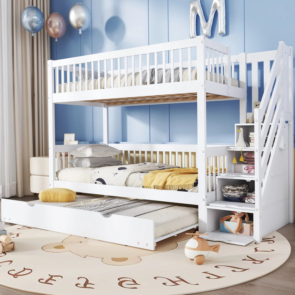 LETTO A CASTELLO con letto estraibile 90x200/190 cm in pino e MDF bianco