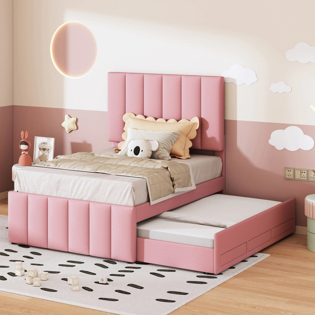 letto imbottito lino rosa 90 x 200 cm