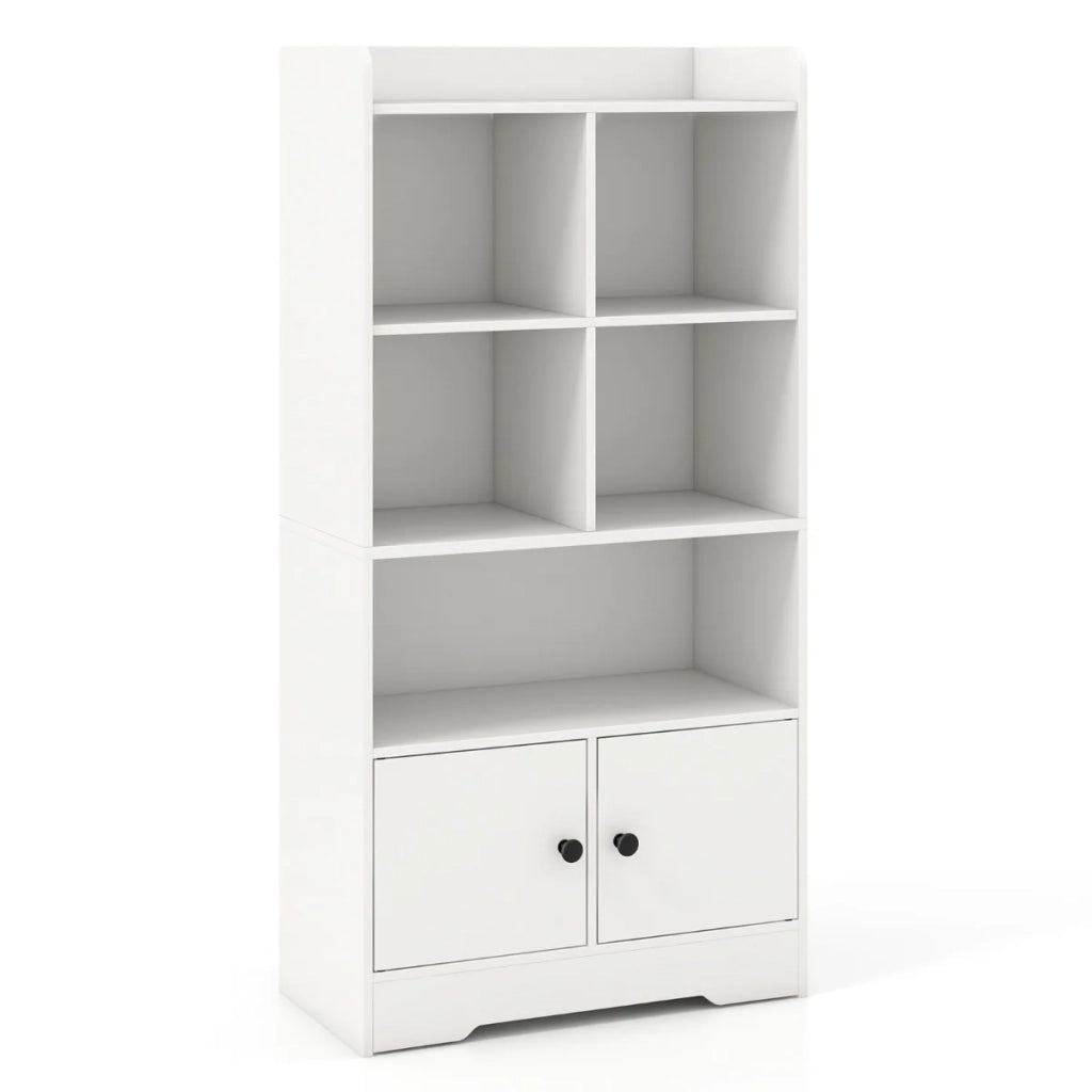 Mobile contenitore 60 x 29,5 x 120 cm con 5 vani aperti e 2 ante design moderno pannello in legno ingegnerizzato bianco 20_0010203