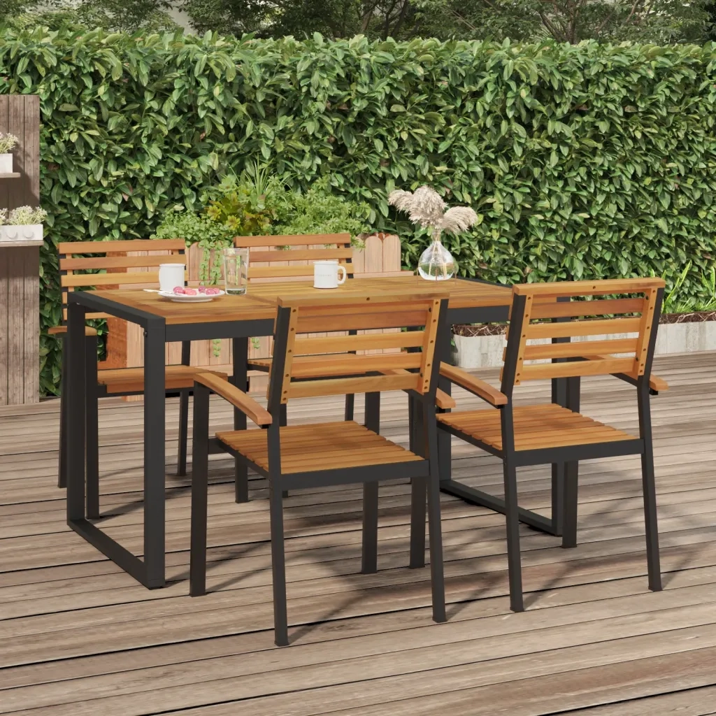Sedie Giardino Impilabili 4 pz Legno Massello Acacia e Metallo 362015