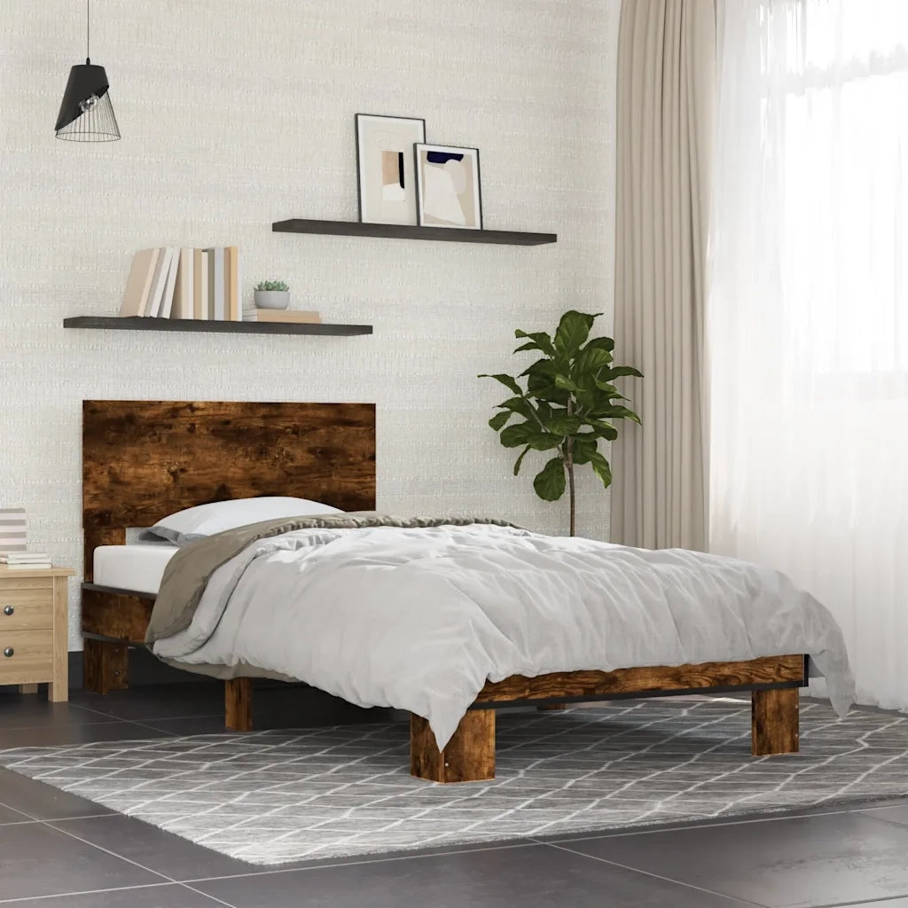 Giroletto-Struttura Letto Rovere Fumo 90x200 cm in Legno Multistrato e Metallo 998841