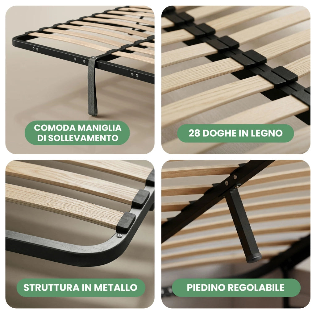 Rete Letto in Metallo con Pistoni a Gas 28 Doghe Divisibile 160x200 cm