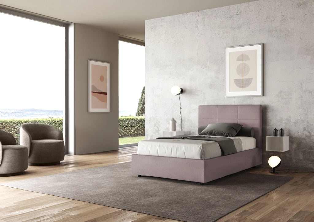 BS COM Letto una piazza e mezza senza rete imbottito 120x190 microfibra glicine
