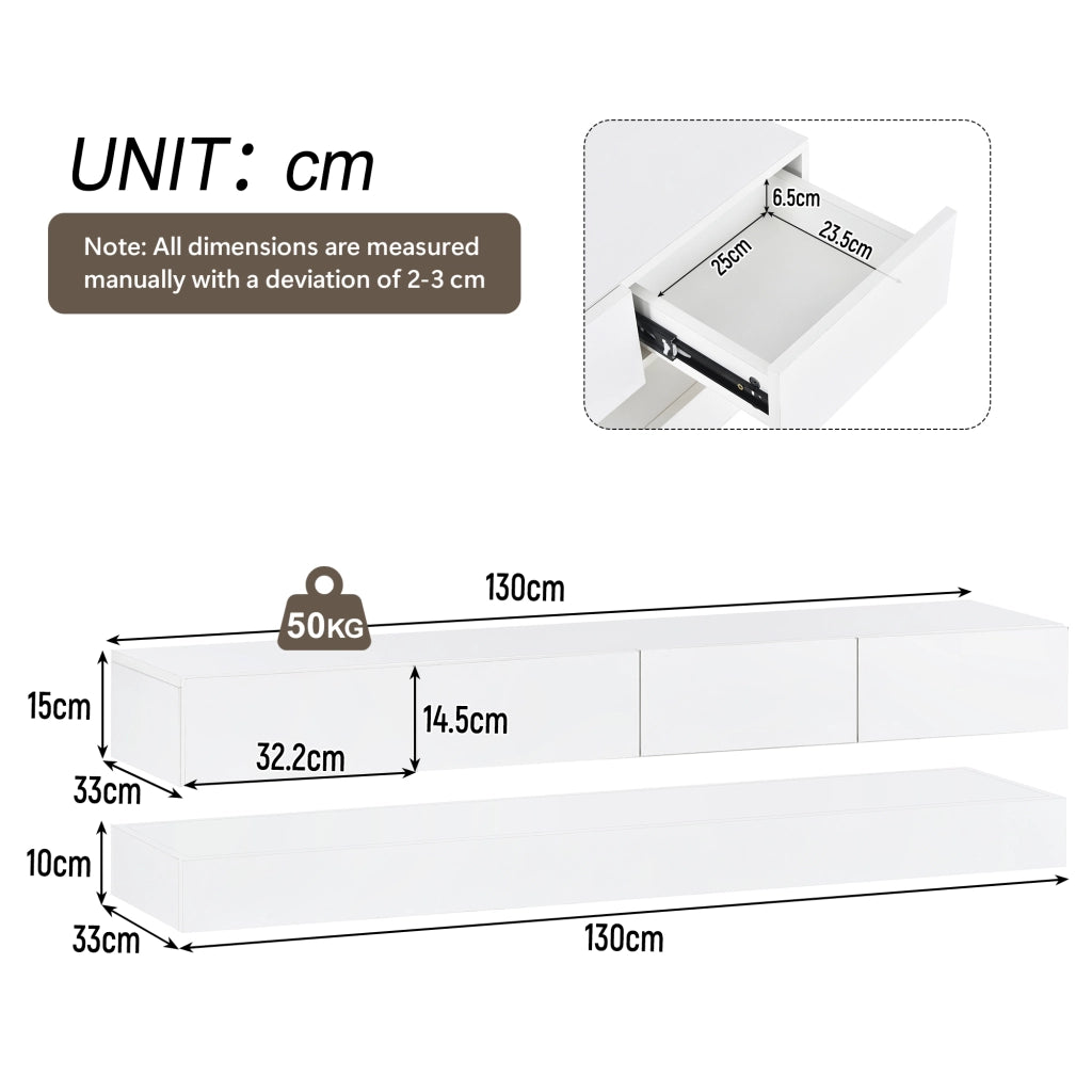 Cassettiera TV bianca in MDF lunghezza 130 cm
