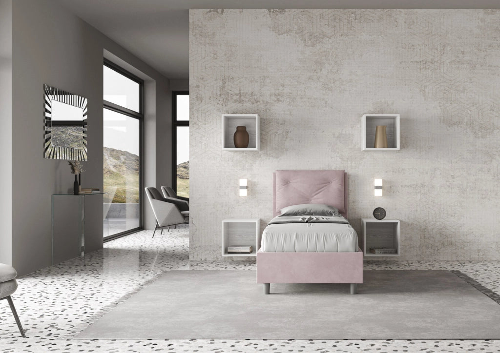 BS COM Letto singolo con rete imbottito 90x210 microfibra glicine