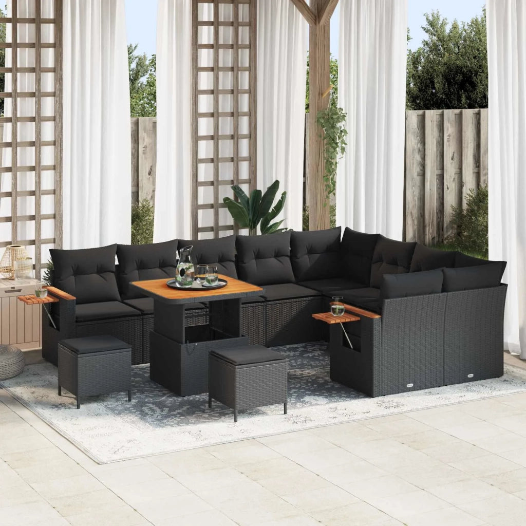 Set Divano da Giardino con cuscino 13 pcs Nero polyrattan