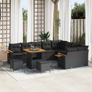 Set Divano da Giardino con cuscino 13 pcs Nero polyrattan
