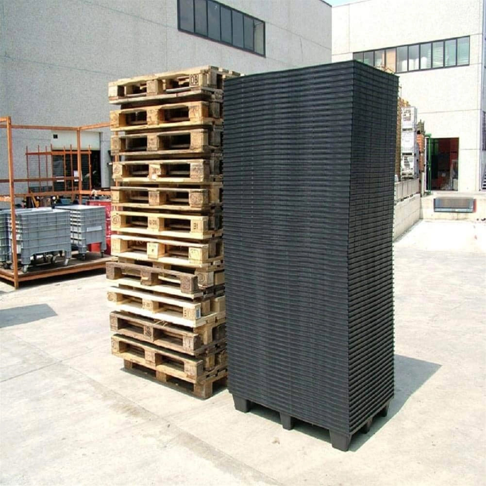 Pallet in plastica riciclata PP 400x600x124 mm con 4 piedi piano forato portata statica 500 kg dinamica 400 kg Nero
