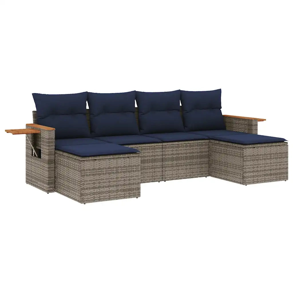 Set Divani da Giardino 6 pz con Cuscini Grigio in Polyrattan