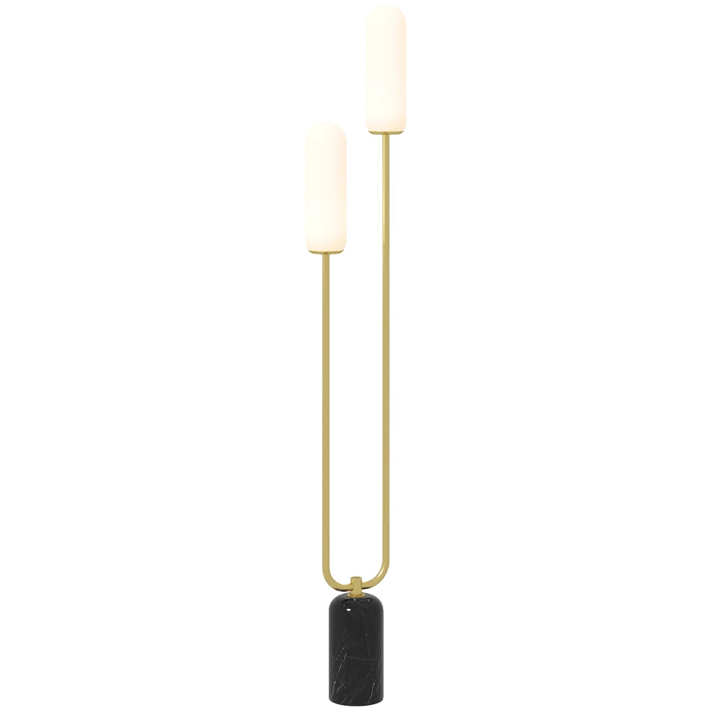 Lampada da Terra Soggiorno ¨C Xylo ¨C Base Marmo 2 Paralumi Vetro Bianco