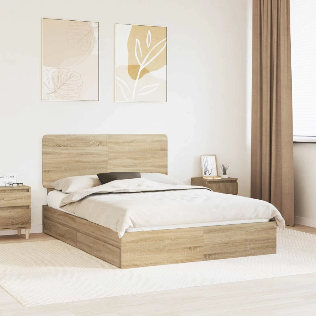 Letto matrimoniale | Letto per adulti | Letto con Contenitore con testiera Rovere Sonoma 140 x 190 cm