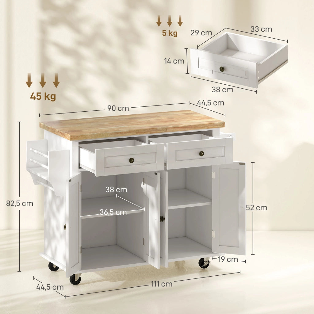 Carrello da cucina con cassetti e scaffali portabottiglie ¨C Xylo ¨C MDF bianco legno hevea