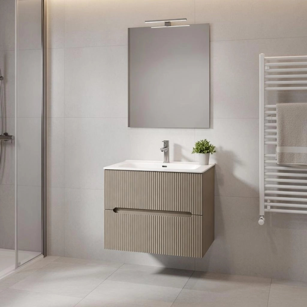 Composizione mobile bagno sospeso con cassetti cm 60 cannettato mod. STICK - Tortora Opaco