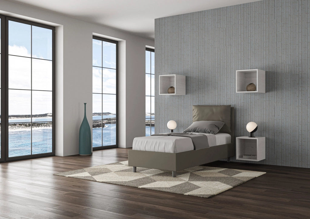 BS COM Letto singolo senza rete imbottito 80x210 similpelle cappuccino