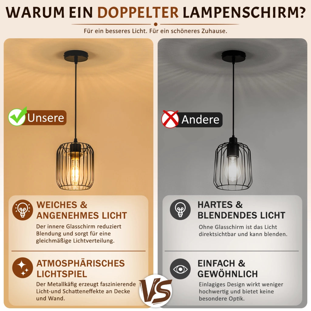 ZMH Lampada a sospensione vintage in vetro nero E27 industriale 1 luce per soggiorno lampadina non inclusa