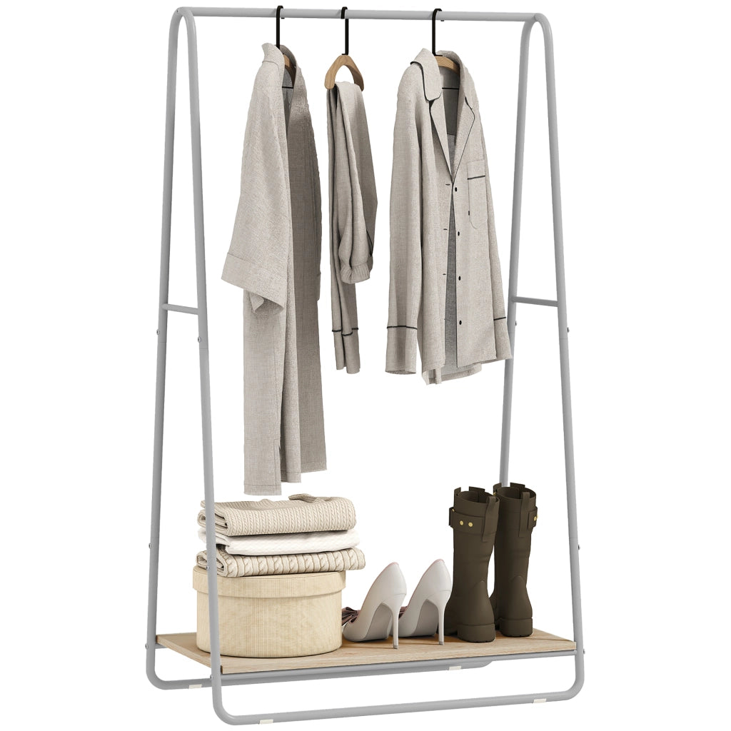 Appendiabiti con scarpiera ¨C Xylo ¨C 3 in 1 metallo grigio e legno naturale
