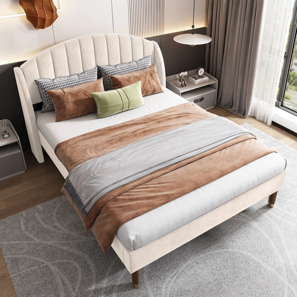 letto imbottito velluto beige 140 x 200 cm