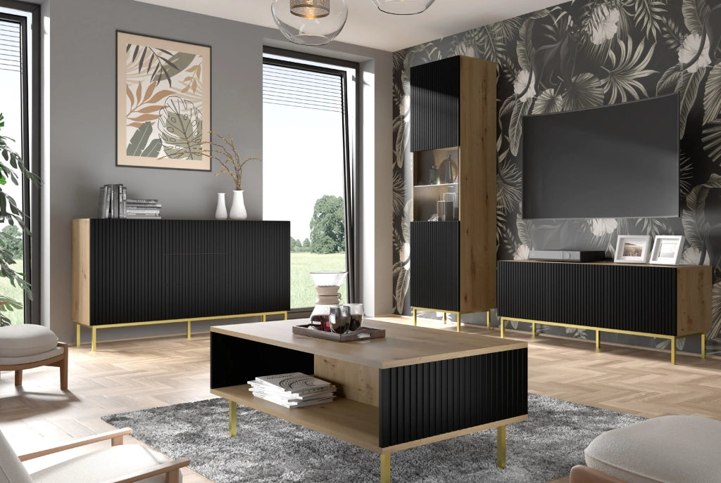 MOBILE RAVENNA B MOBILE IN MDF RIVESTITO IN LEGNO 3D3S 200 ROVERE ARTIGIANALE NERO OPACO GAMBE NERE