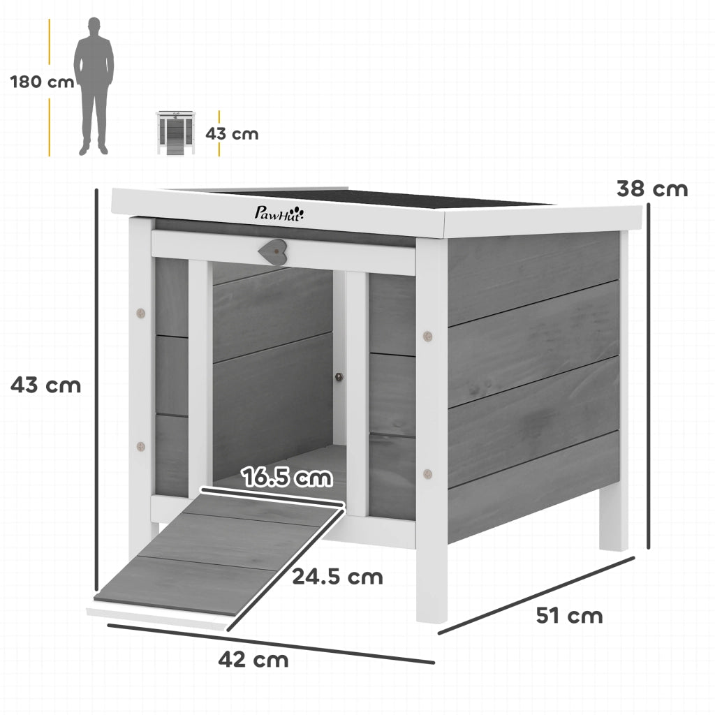 Gabbia per Conigli da Esterno ¨C Xylo ¨C Legno Grigio con Tetto e Rampa 42x51x43cm
