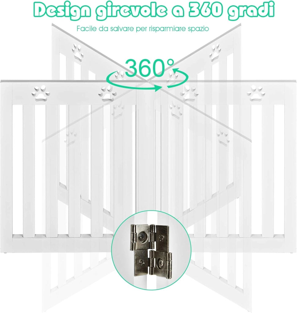 Cancelletto di Sicurezza Pieghevole, Barriera per Animali Domestici, in Legno, 4 Pannelli, 203 x 60 x 1,5 cm (Bianco)