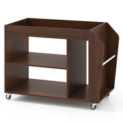 Tavolino laterale con rotelle 76 x 39,5 x 55 cm con vano portaoggetti laterale e ruote bloccabili in legno di noce 20_0014060