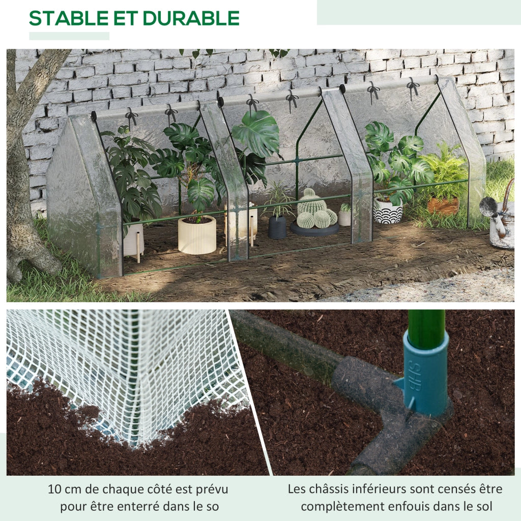 Serra da Giardino Tunnel ¨C Xylo ¨C 270x90x90 cm Bianco PE Anti-UV con 3 Finestre