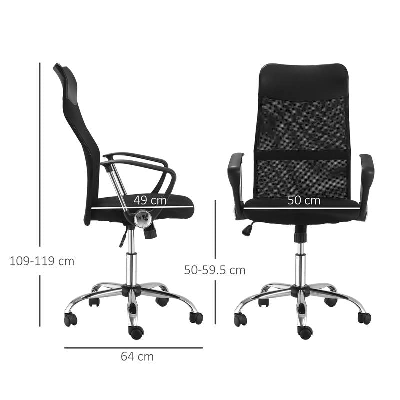 SEDIA ERGONOMICA DA UFFICIO GIREVOLE E DONDOLO CON RUOTE ALTEZZA REGOLABILE E SCHIENALE A RETE 63X65X109-119 CM NERO