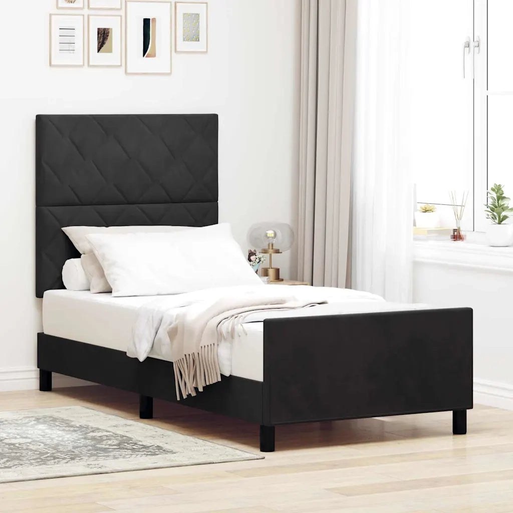 Letto a molle con testiera Nero 100 x 200 cm Velluto
