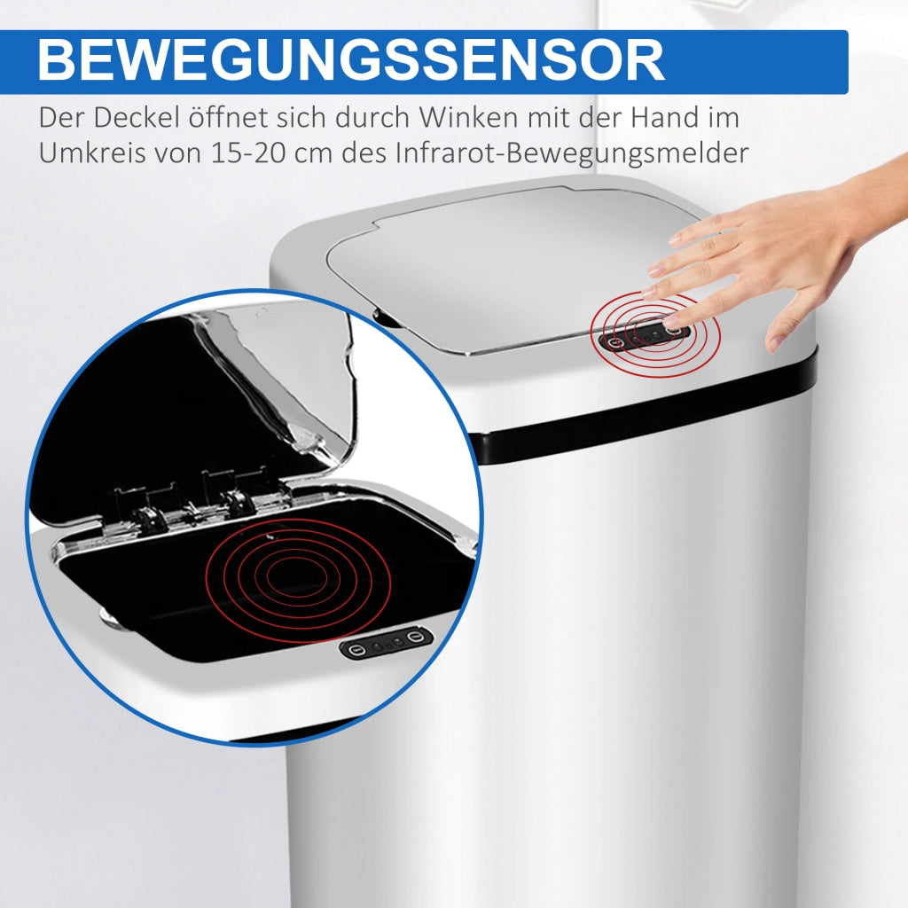 Cestino Automatico con Sensore ¨C zephmum ¨C Acciaio Inox 50L Argento
