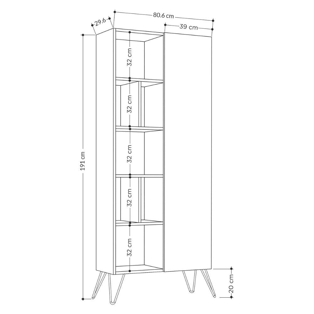 Libreria Jedda 80,6x191 cm tortora con anta
