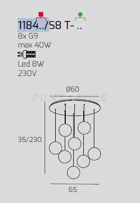 SOSPENSIONE BIANCO 8 LUCI TONDA VETRI OR + RA + 2X BR + 2X AM + 2X FU 1184BI-S8 T-MS