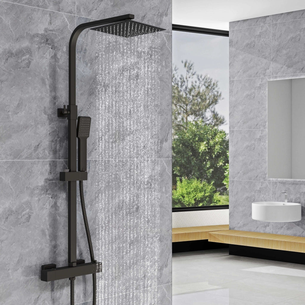 Colonna doccia termostatica, AICA ITALY soffione doccia 20*20CM, regolabile in altezza 75-115cm, set doccia con miscelatore, nero
