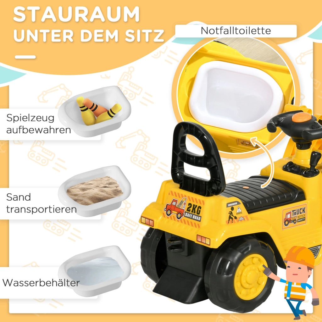Escavatore Cavalcabile con Pala e Vano Portaoggetti ¨C Xylo ¨C Giallo e Nero, per Bambini 1,5-4 Anni