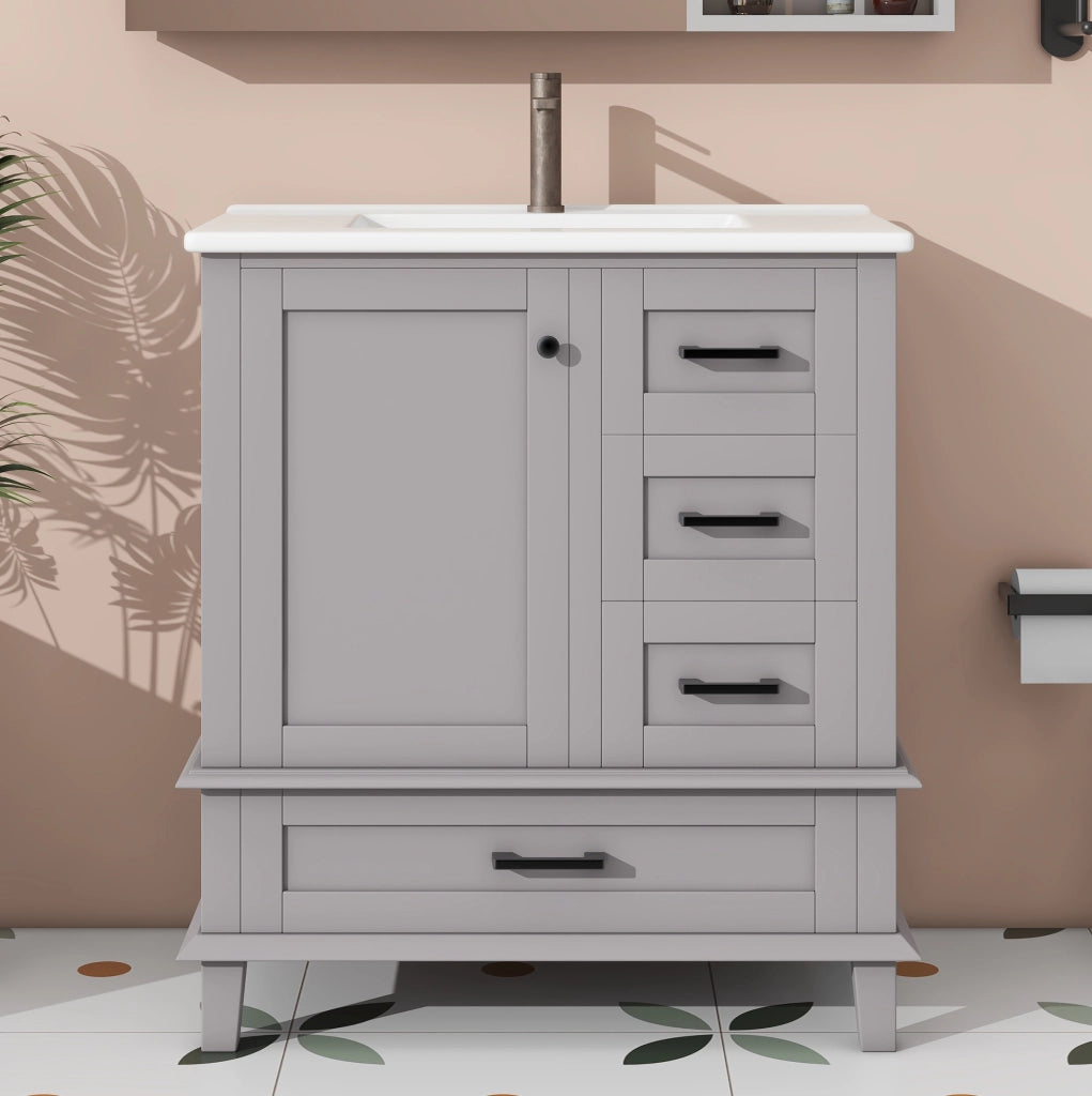 Mobile bagno con lavabo 76x46x83;5 cm con lavabo in ceramica; cassetti silenziosi; legno e MDF; grigio