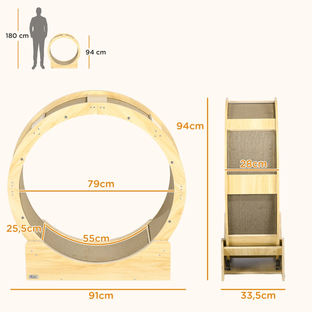 Ruota per Gatti 91 cm con Freno e Grattatoio ¨C Zephmum ¨C Legno di Quercia