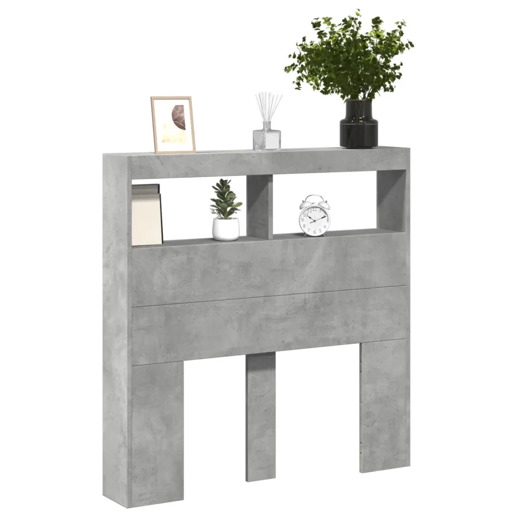 Testiera | Testata con Contenitore a LED Grigio Cemento 100x17x102 cm
