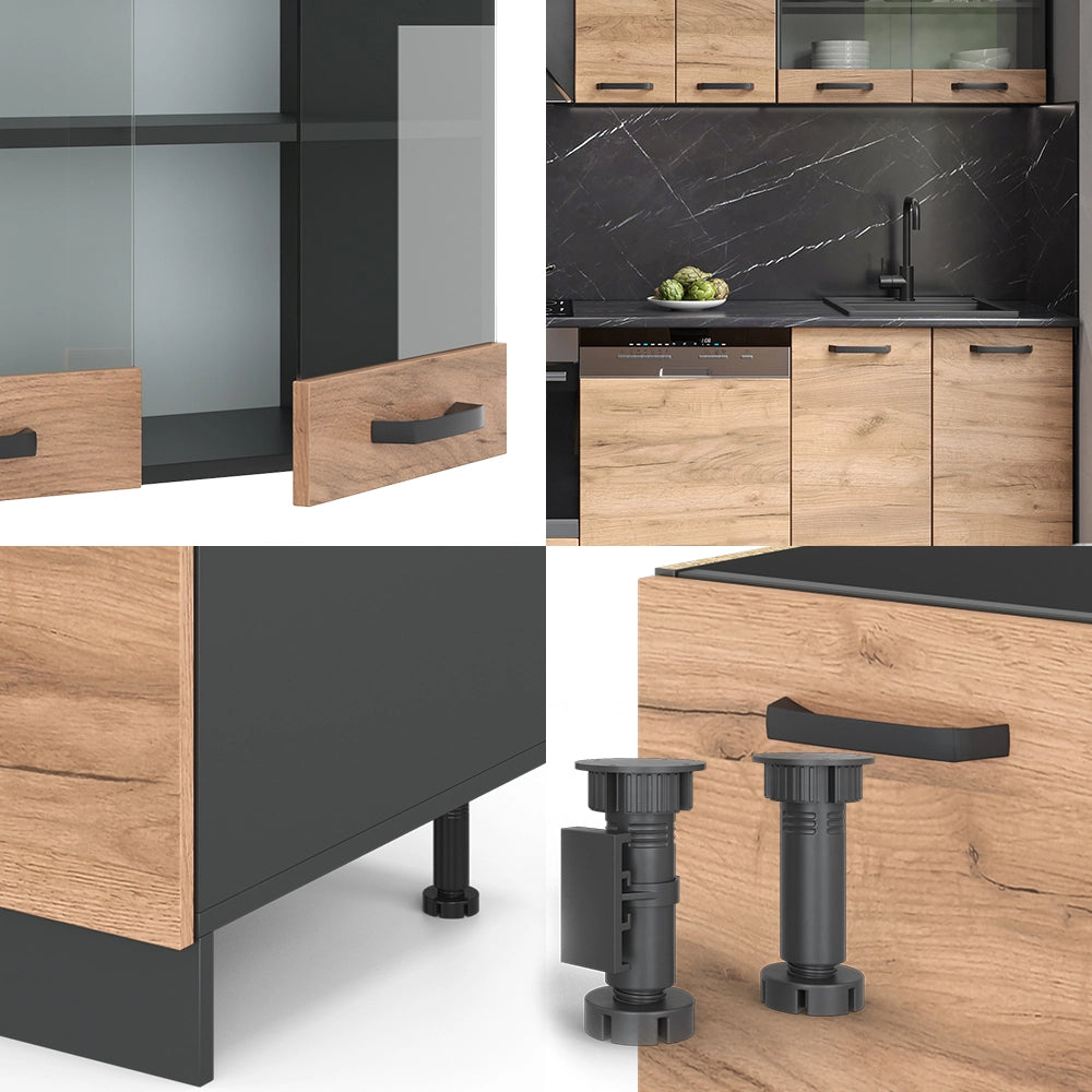 Cucina componibile R-Line Rovere dorato/Antracite 300 cm senza piano di lavoro Vicco
