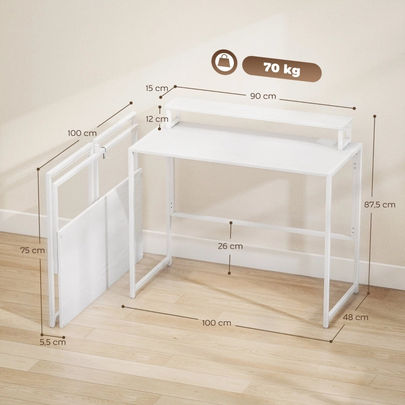 Scrivania/tavolo per computer pieghevole con supporto per monitor, ideale per l'ufficio domestico, 100 x 48 x 87,5 cm.