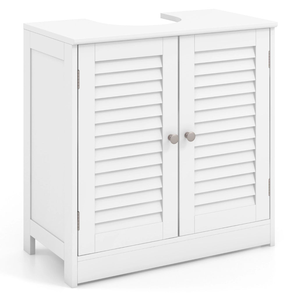Mobiletto sotto lavabo con 2 porte a persiana, Organizer moderno per lavabo salvaspazio per prodotti da toeletta e asciugamani