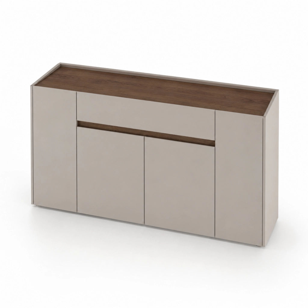 Credenza Moderna Madia In Melaminico Con 4 Ante E 1 Cassetto Mobile Contenitore Sala da Pranzo Soggiorno Design Senza Maniglie Elegante Capiente 170 x 85 x 40 cm Noce Chiaro