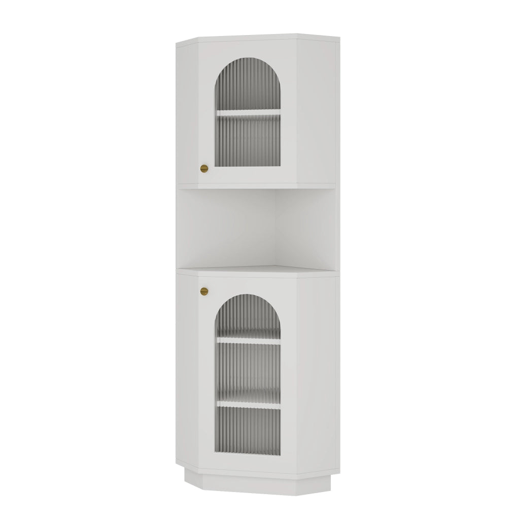 Mobile bagno angolare con luce interna 45 x 45 x 166;5 cm; in MDF bianco