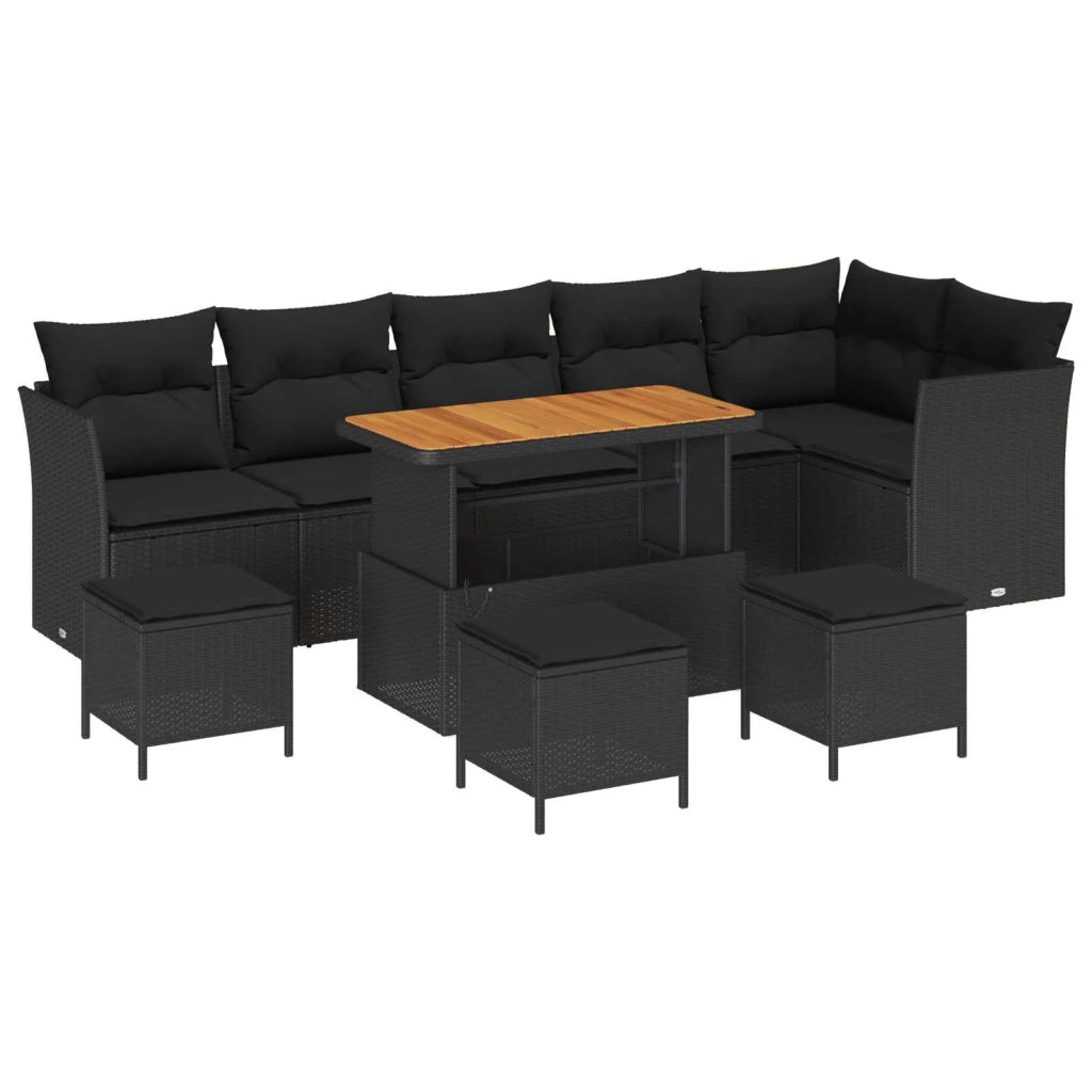 Set Divano da Giardino con cuscino 10 pcs Nero
