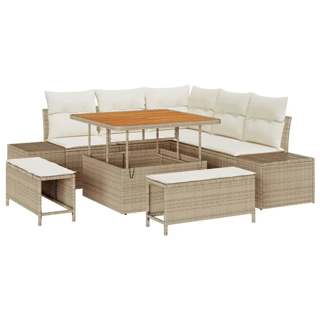 Set Divano da Giardino con cuscino 8 pcs Beige Poly Rattan