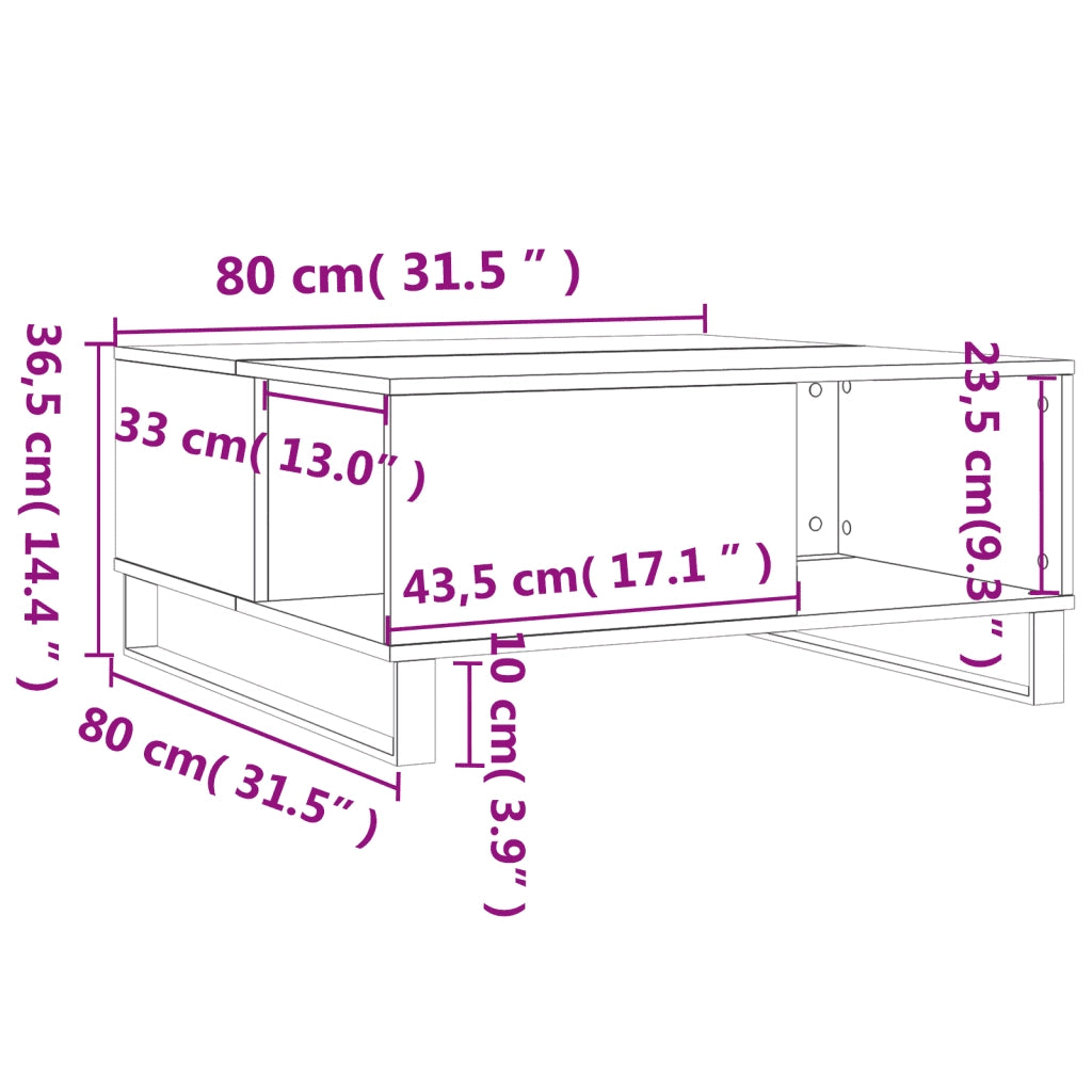 Tavolino Salotto-Tavolino da soggiorno-Tavolo Grigio Cemento 80x80x36,5 cm Legno Multistrato 284063
