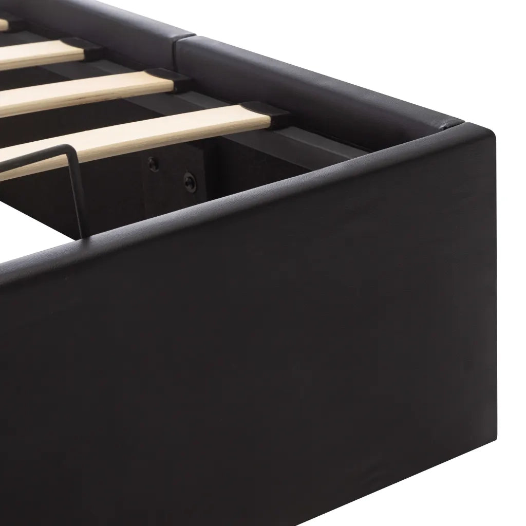 Letto singolo | Letto per adulti | Giroletto con Contenitore Idraulico Nero Similpelle 90x200cm
