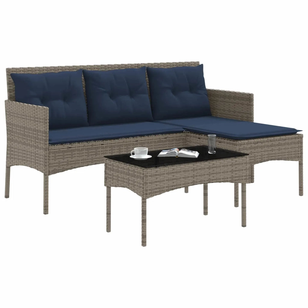 Set Divano da Giardino 2 pcs Grigio e Blu Navy polyrattan 4103810